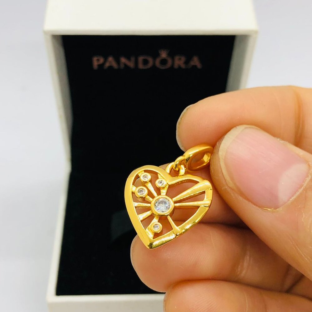 Pandora Gold Heart Pendant with Clear Stones